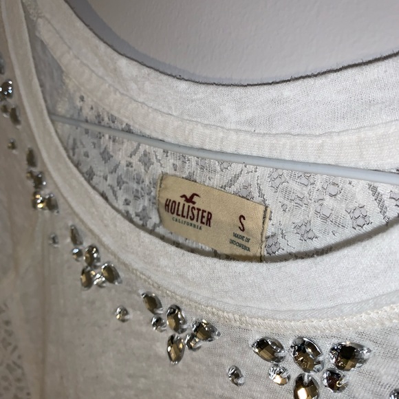 White Long Sleeve Embellished Lace Top - Picture 4 of 6